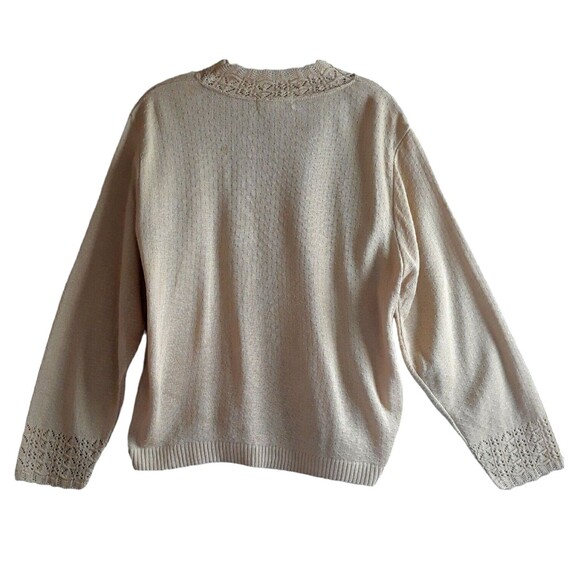 Haband Sweater Women Large Beige Pullover Knit Lace Detail Neck Sleeve Vtg - Picture 2 of 10